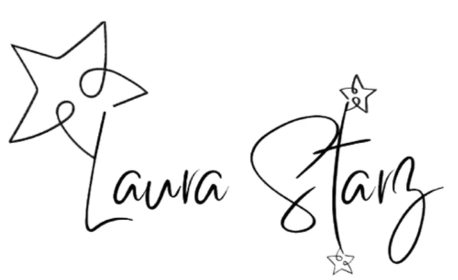 Laura Starz Logo - Handwriting style logo with stars at ends of letters.